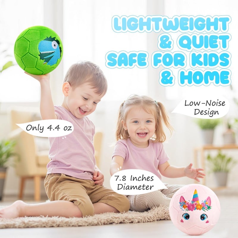 PlayZap Soft Indoor Kickball for Toddlers - 2 Pack Soccer Ball Size 3 for Babies, Toddlers & Kids - Soccer Gift & Soft Plush Sensory Toy for First Birthday/Ages 1-3 & 3-8 - Unicorn/Dinosaur Design - Image 4
